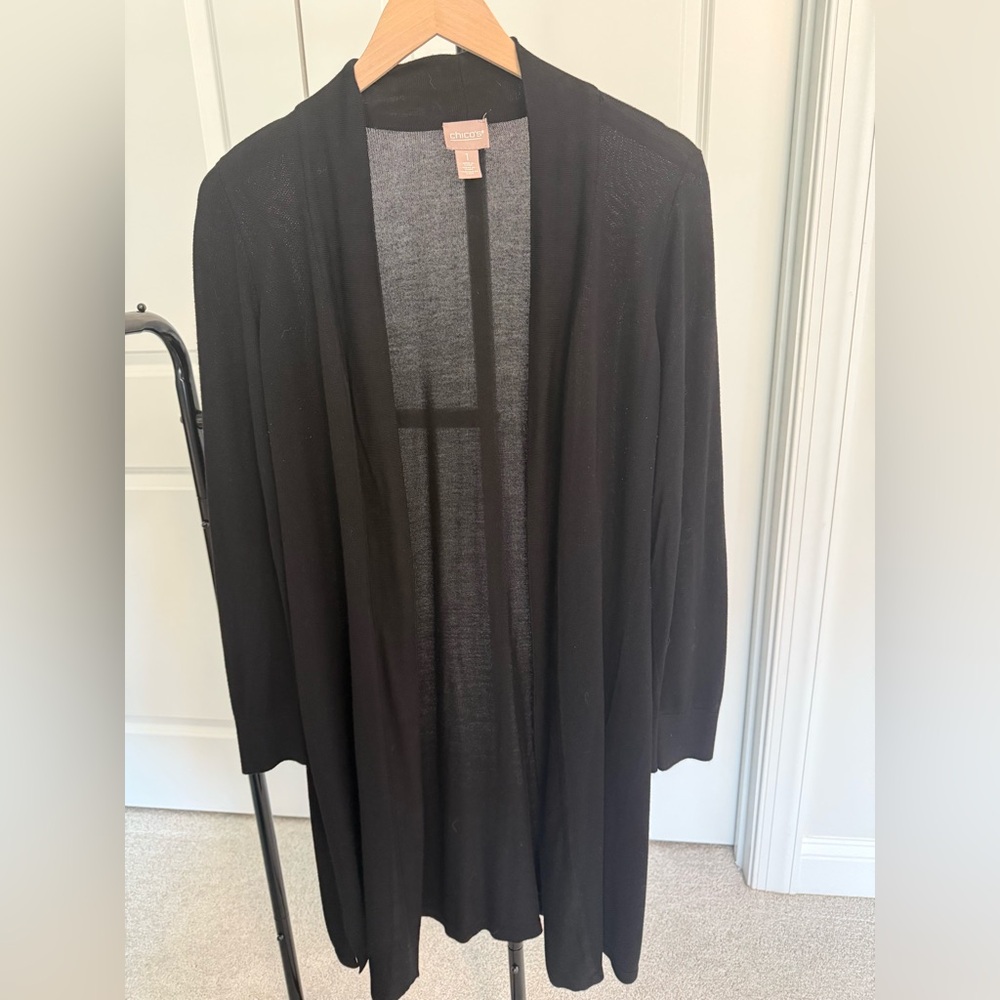 Chico's Black Open-Front Lightweight Cardigan